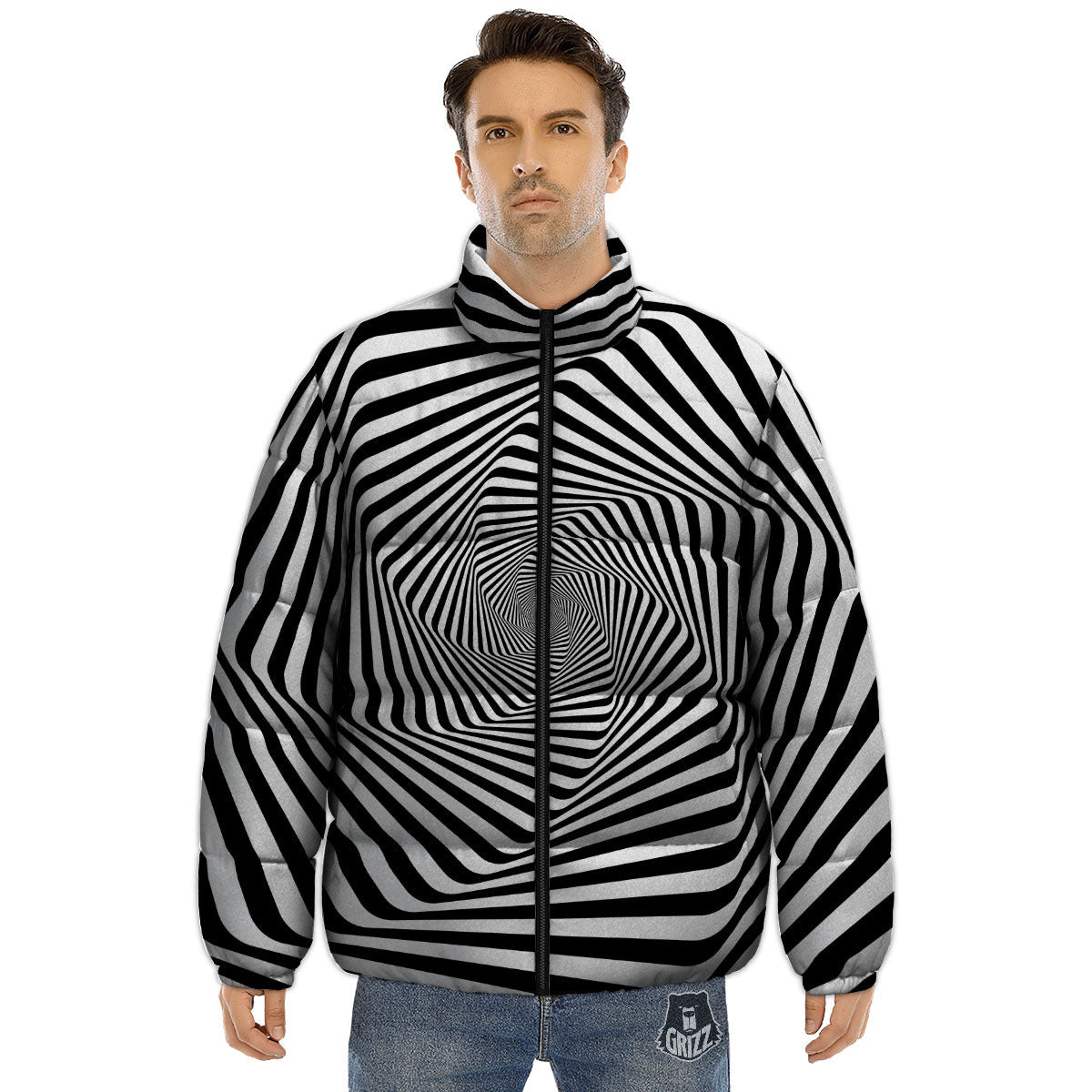 Moving Optical Illusion Twisted Spiral Puffer Jacket-grizzshop