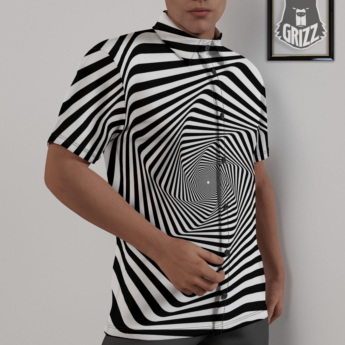 Moving Optical Illusion Twisted Spiral Untucked Shirts-grizzshop