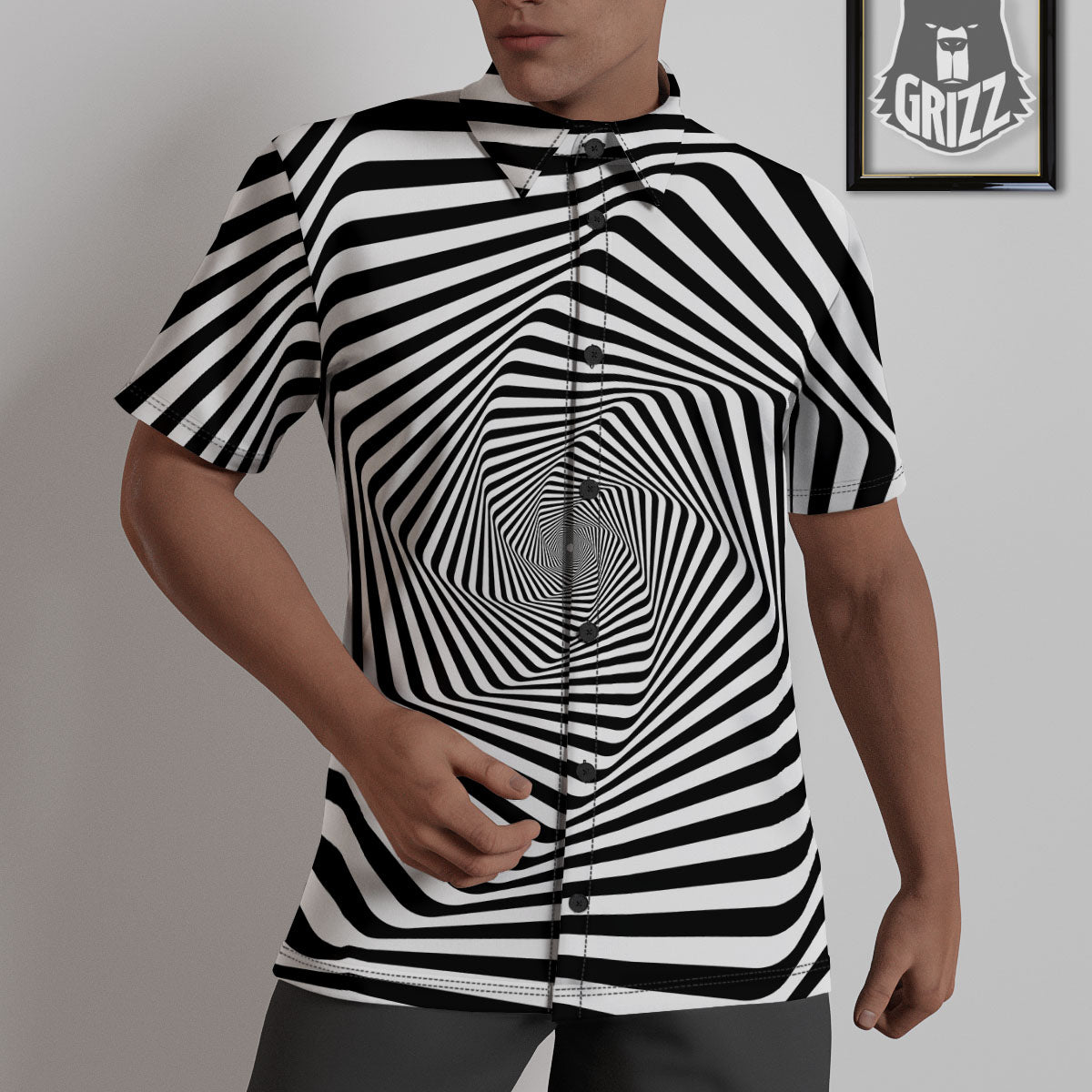 Moving Optical Illusion Twisted Spiral Untucked Shirts-grizzshop
