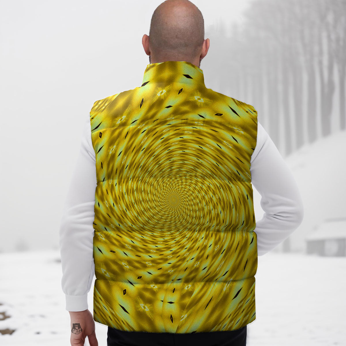 Moving Optical Illusion Yellow Big Bang Down Vest