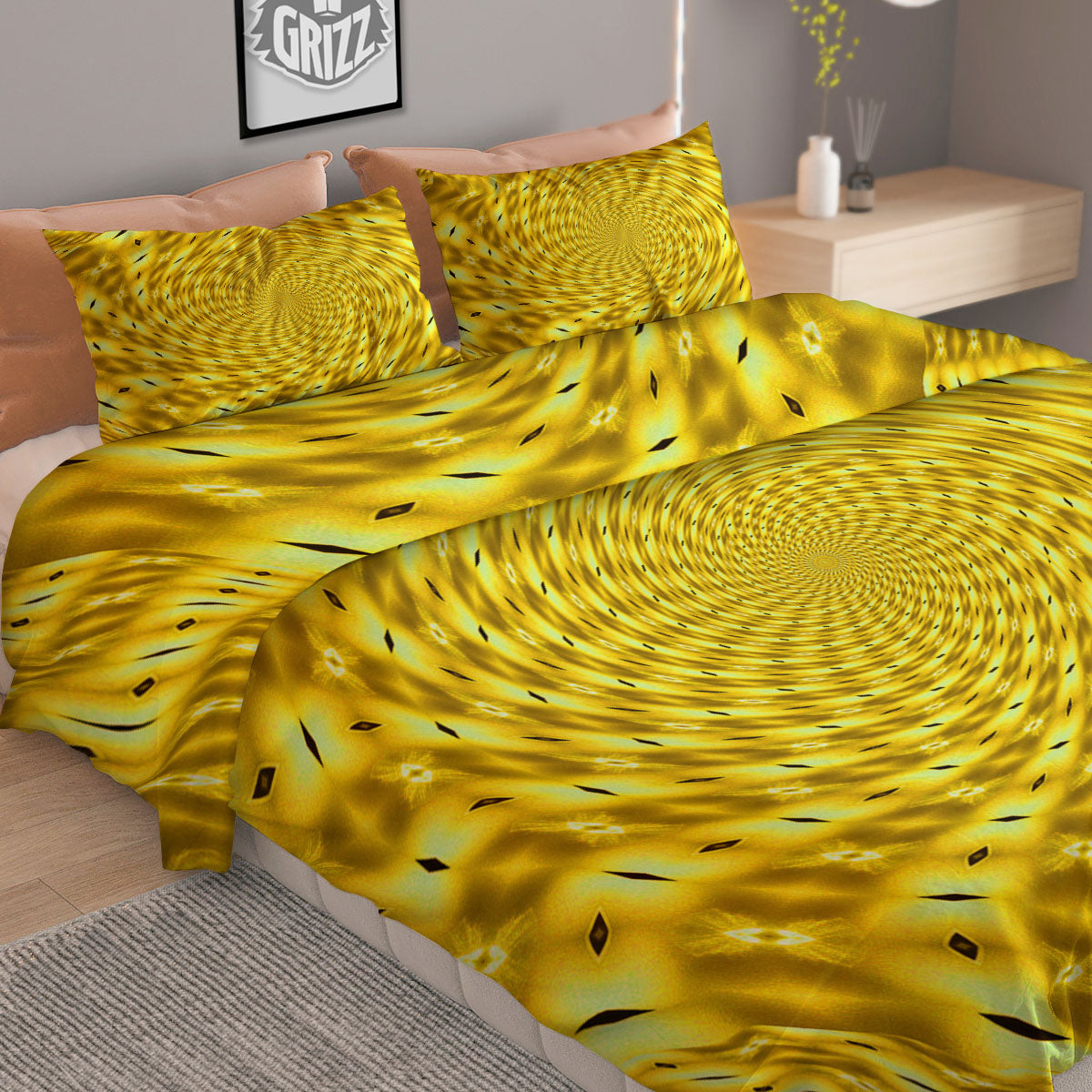 Moving Optical Illusion Yellow Big Bang Duvet Cover Bedding Set