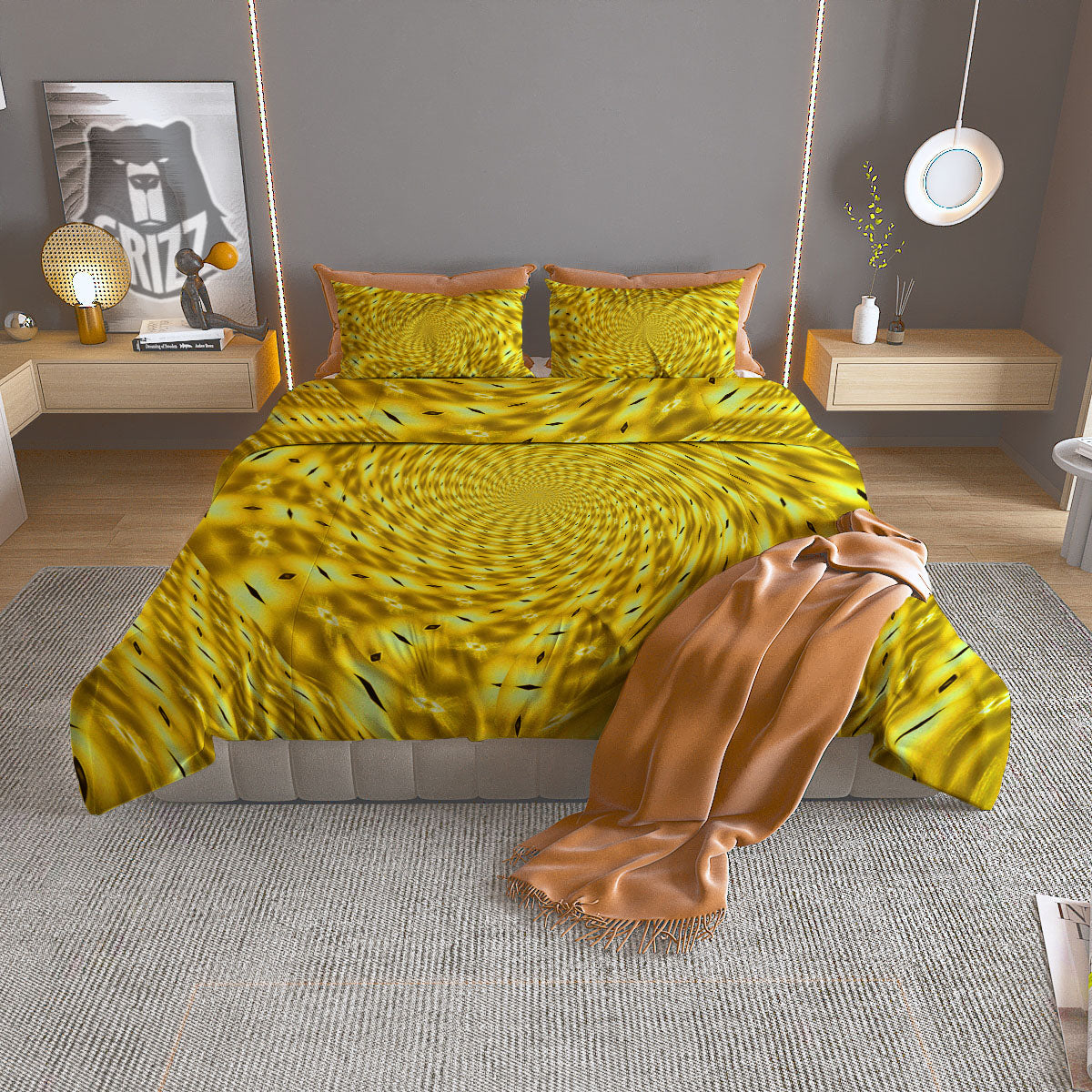 Moving Optical Illusion Yellow Big Bang Duvet Cover Bedding Set