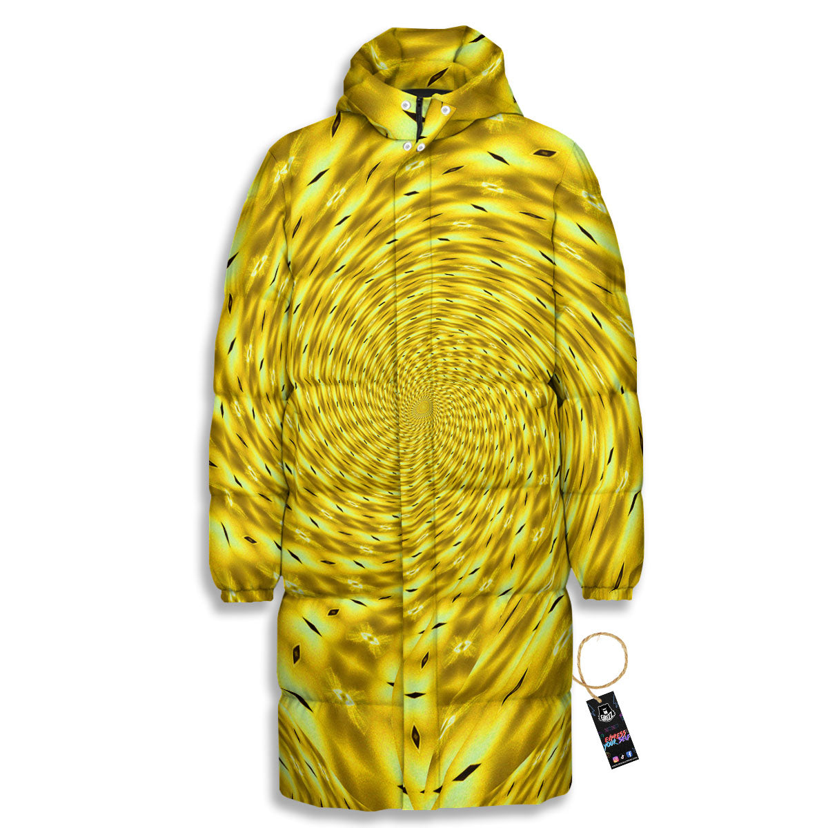 Moving Optical Illusion Yellow Big Bang Long Down Jacket-grizzshop