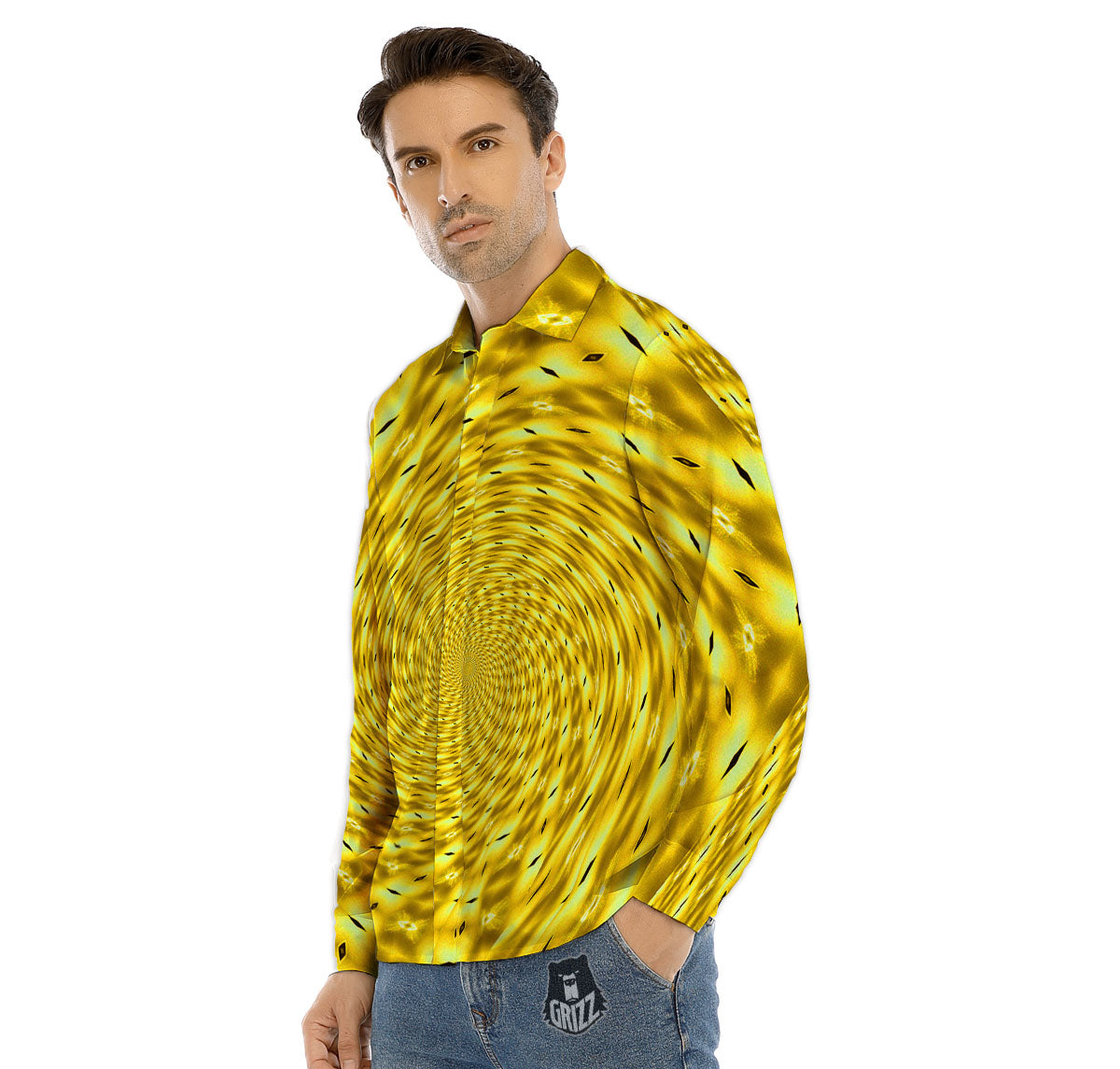 Moving Optical Illusion Yellow Big Bang Men's Dress Shirts-grizzshop