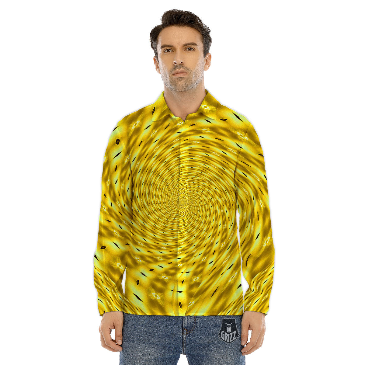 Moving Optical Illusion Yellow Big Bang Men's Dress Shirts-grizzshop