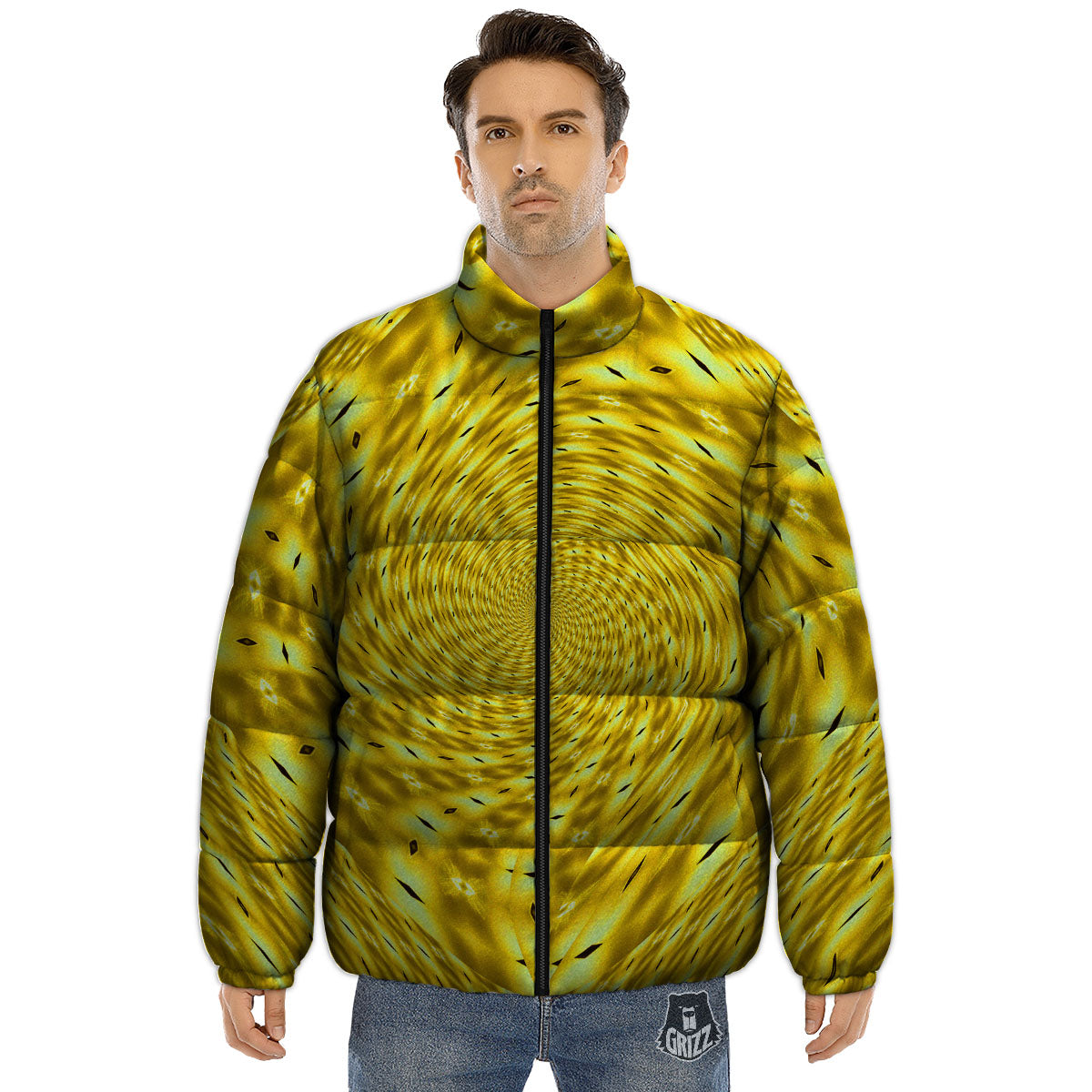 Moving Optical Illusion Yellow Big Bang Puffer Jacket-grizzshop