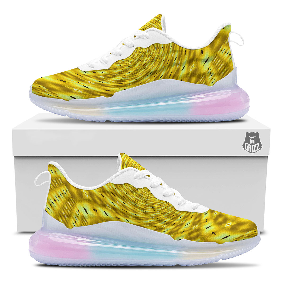 Moving Optical Illusion Yellow Big Bang Running Sneakers-grizzshop