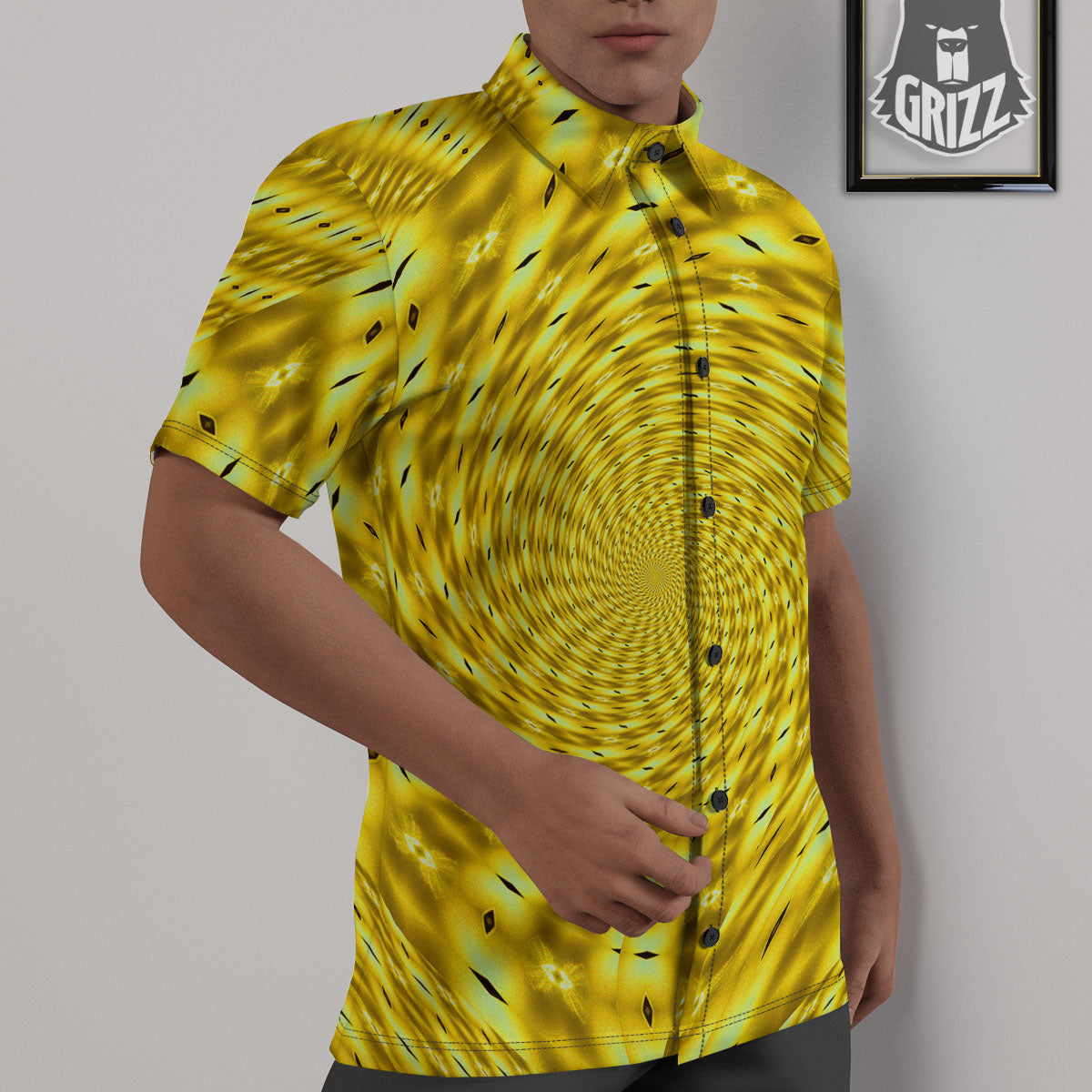 Moving Optical Illusion Yellow Big Bang Untucked Shirts-grizzshop