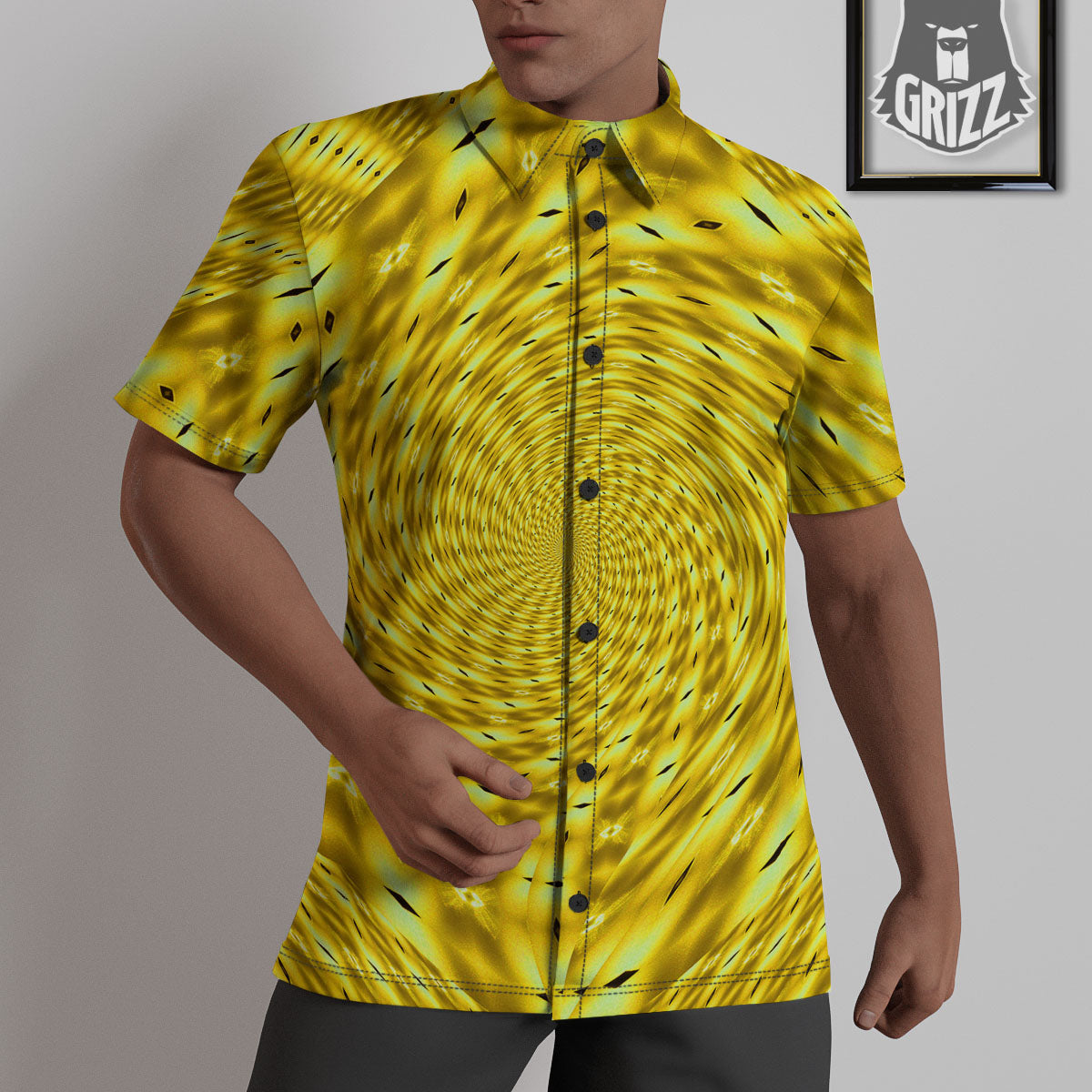 Moving Optical Illusion Yellow Big Bang Untucked Shirts-grizzshop