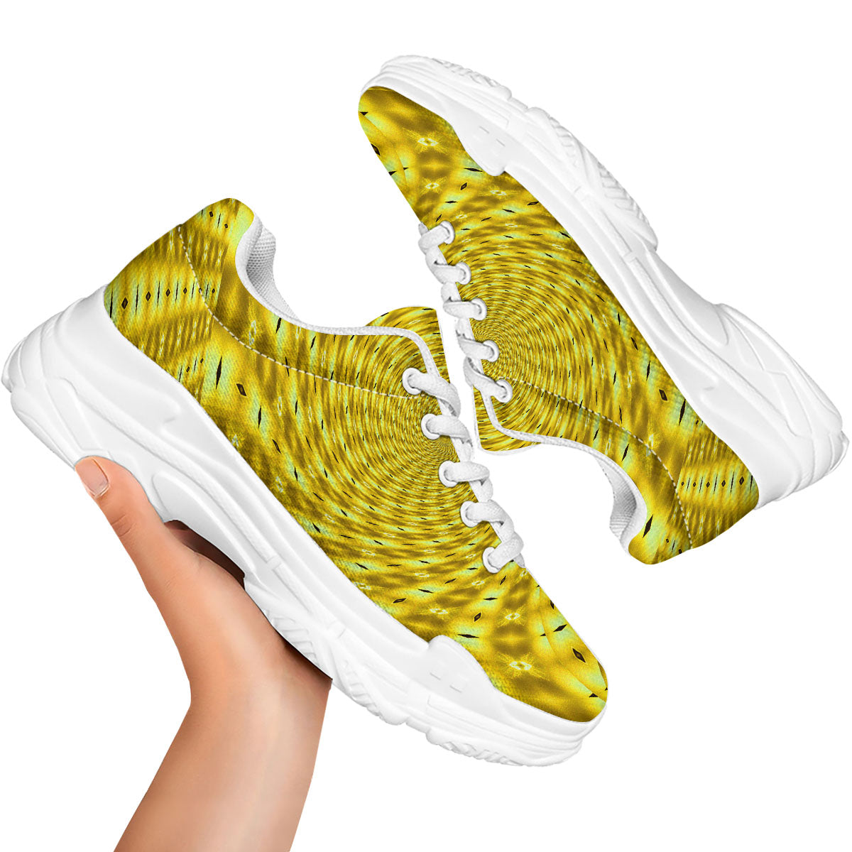 Moving Optical Illusion Yellow Big Bang White Chunky Shoes-grizzshop