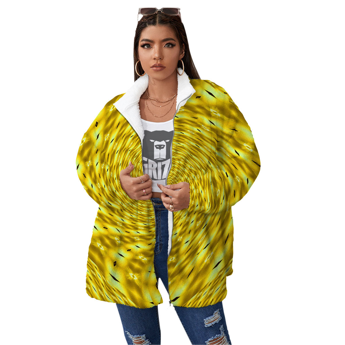 Moving Optical Illusion Yellow Big Bang Women's Sherpa Jacket-grizzshop