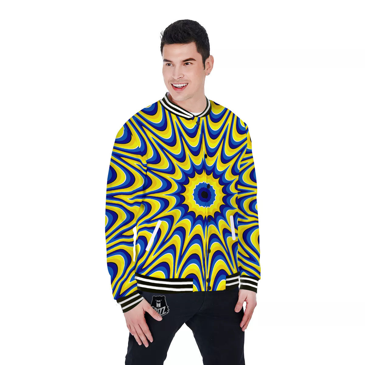 Moving Optical Yellow Dizzy Illusion Baseball Jacket-grizzshop
