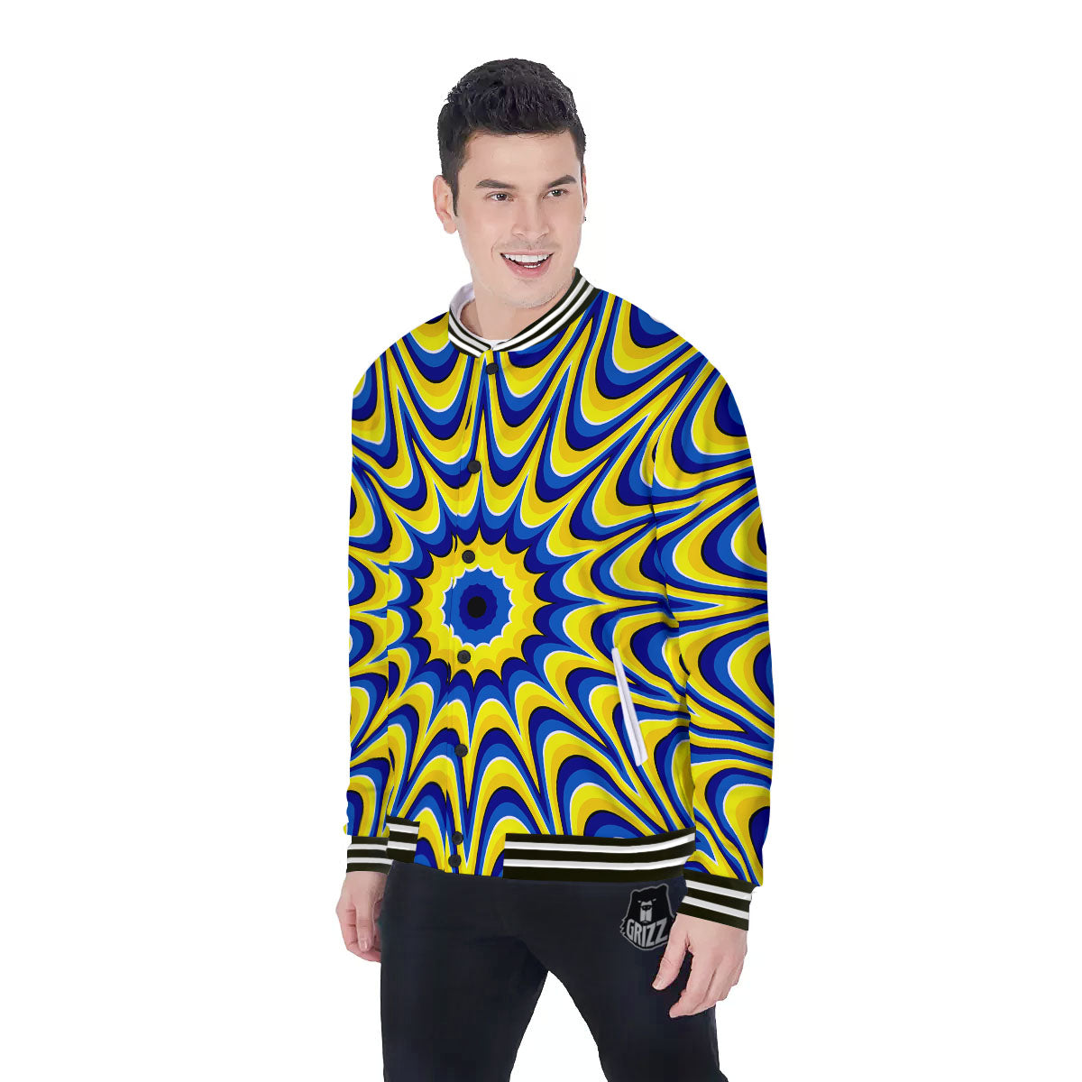 Moving Optical Yellow Dizzy Illusion Baseball Jacket-grizzshop