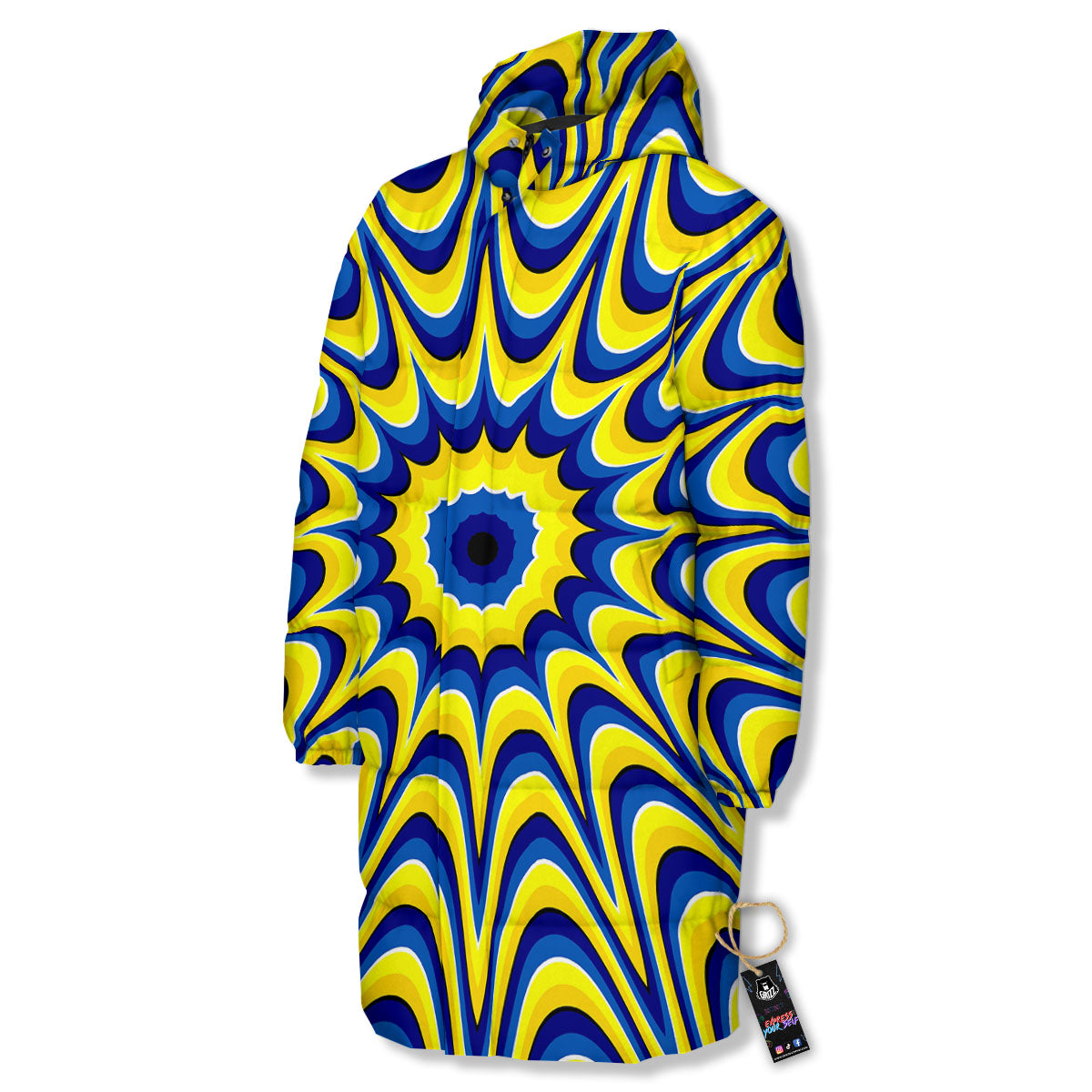Moving Optical Yellow Dizzy Illusion Long Down Jacket-grizzshop