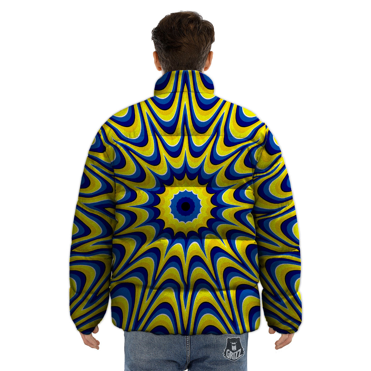Moving Optical Yellow Dizzy Illusion Puffer Jacket-grizzshop