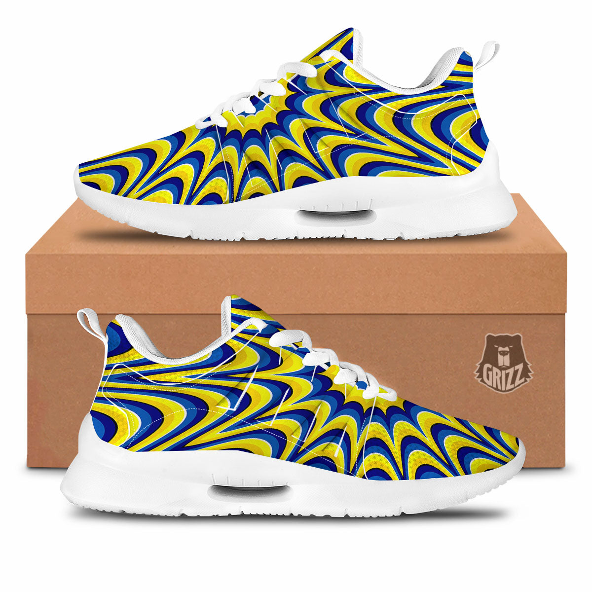Moving Optical Yellow Dizzy Illusion Tennis Shoes-grizzshop