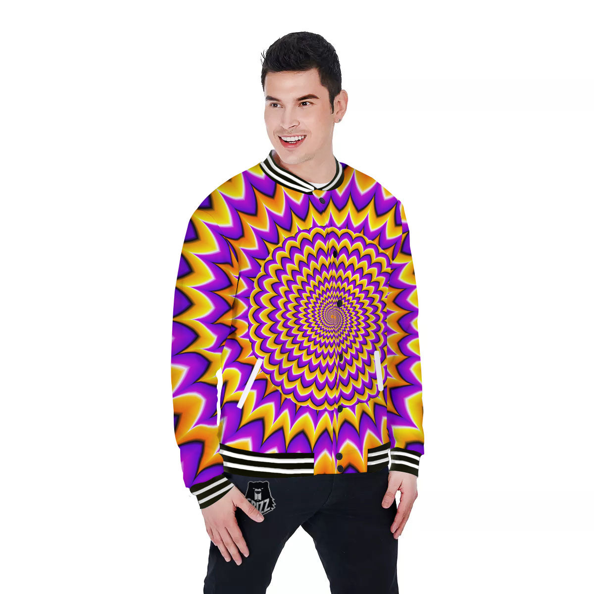 Moving Optical Yellow Expansion Illusion Baseball Jacket-grizzshop