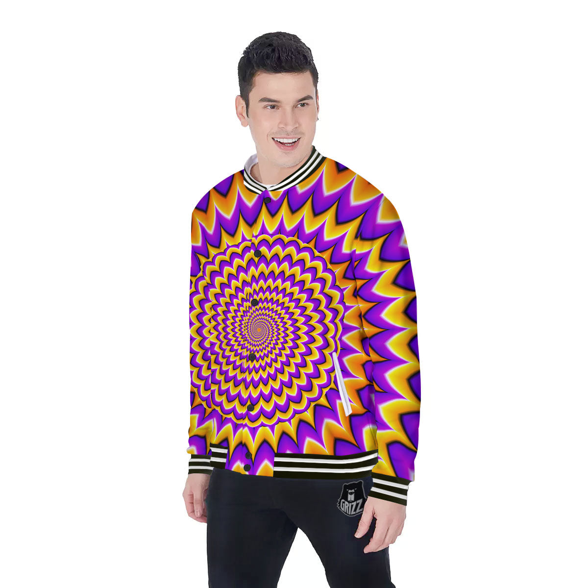 Moving Optical Yellow Expansion Illusion Baseball Jacket-grizzshop