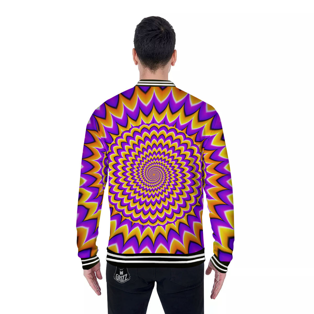 Moving Optical Yellow Expansion Illusion Baseball Jacket-grizzshop