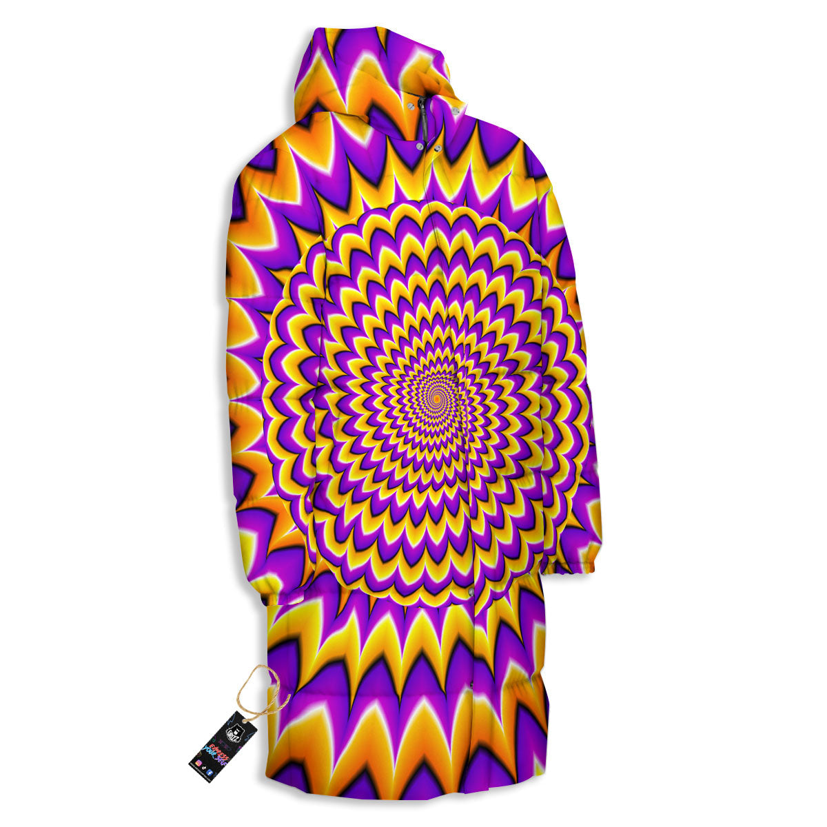 Moving Optical Yellow Expansion Illusion Long Down Jacket-grizzshop