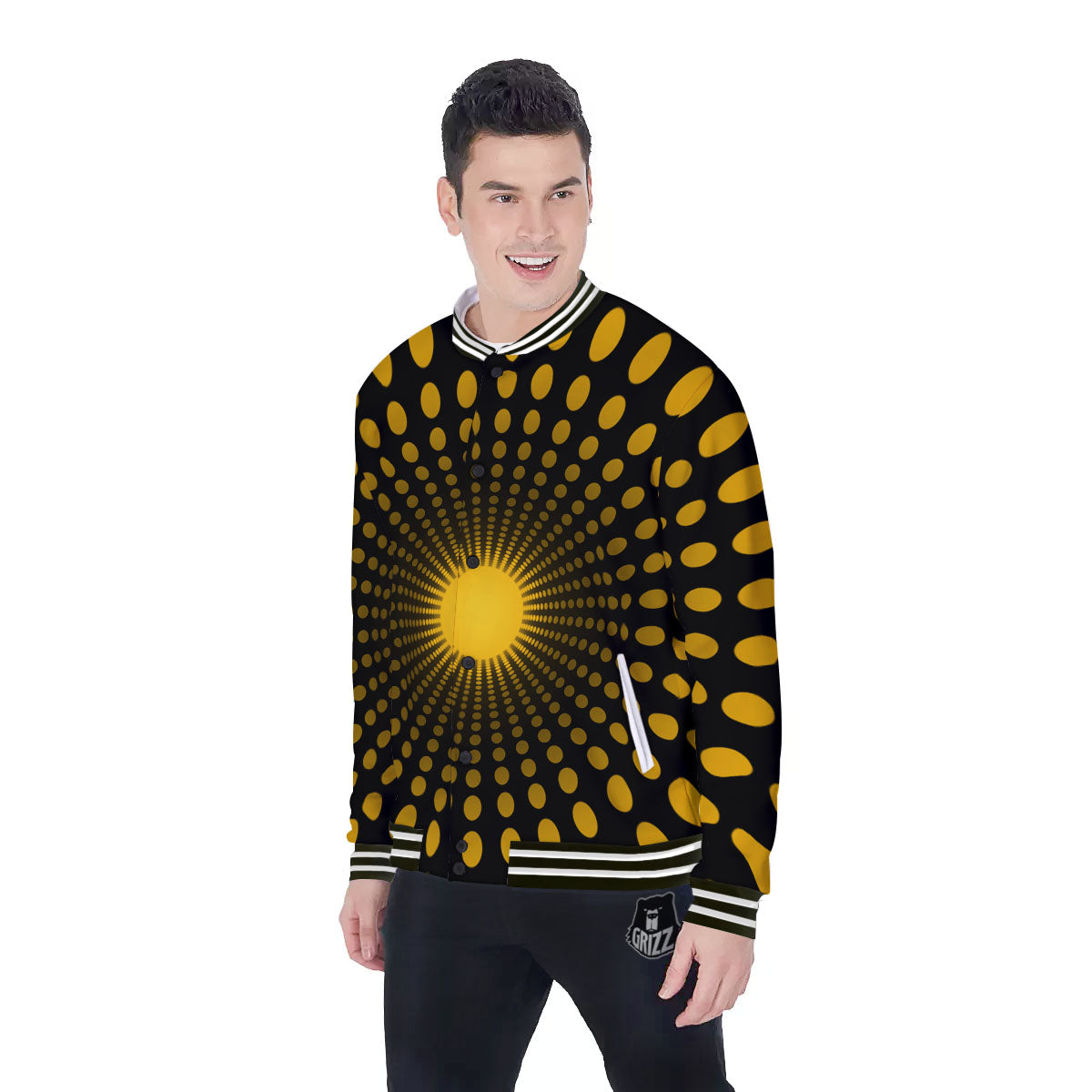 Moving Optical Yellow Explosion Illusion Baseball Jacket-grizzshop