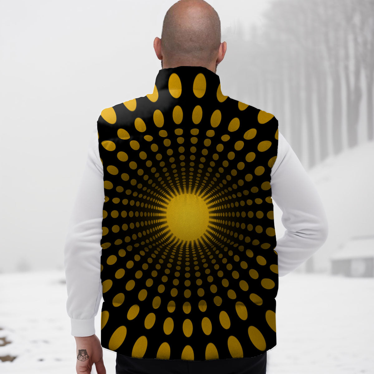 Moving Optical Yellow Explosion Illusion Down Vest-grizzshop