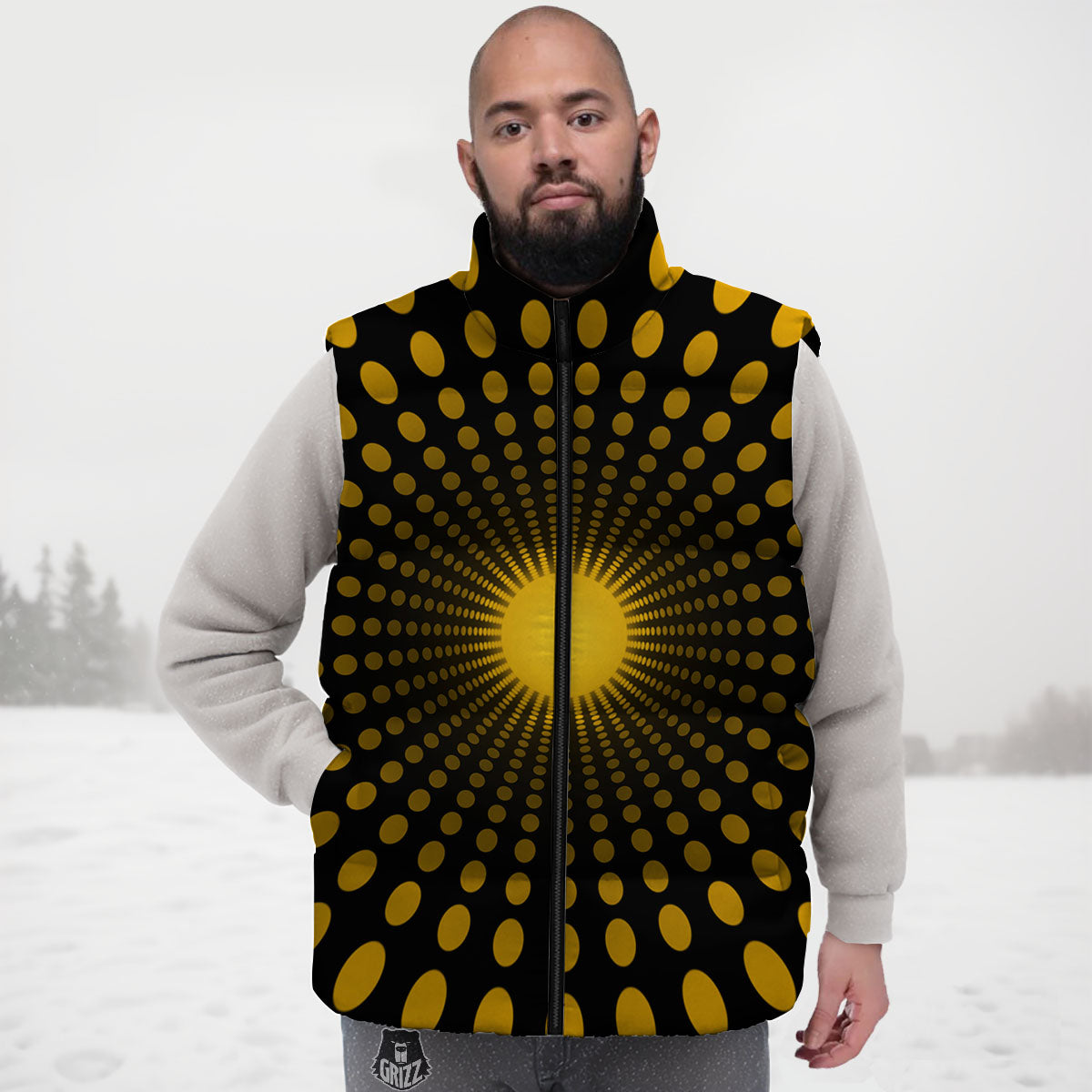Moving Optical Yellow Explosion Illusion Down Vest-grizzshop