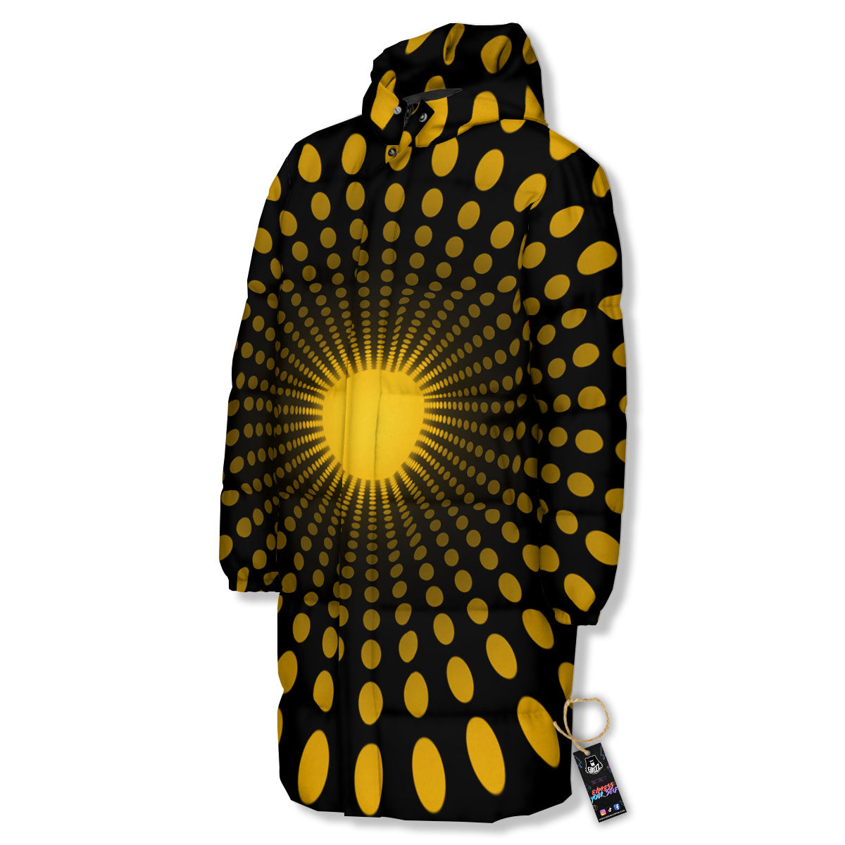Moving Optical Yellow Explosion Illusion Long Down Jacket-grizzshop