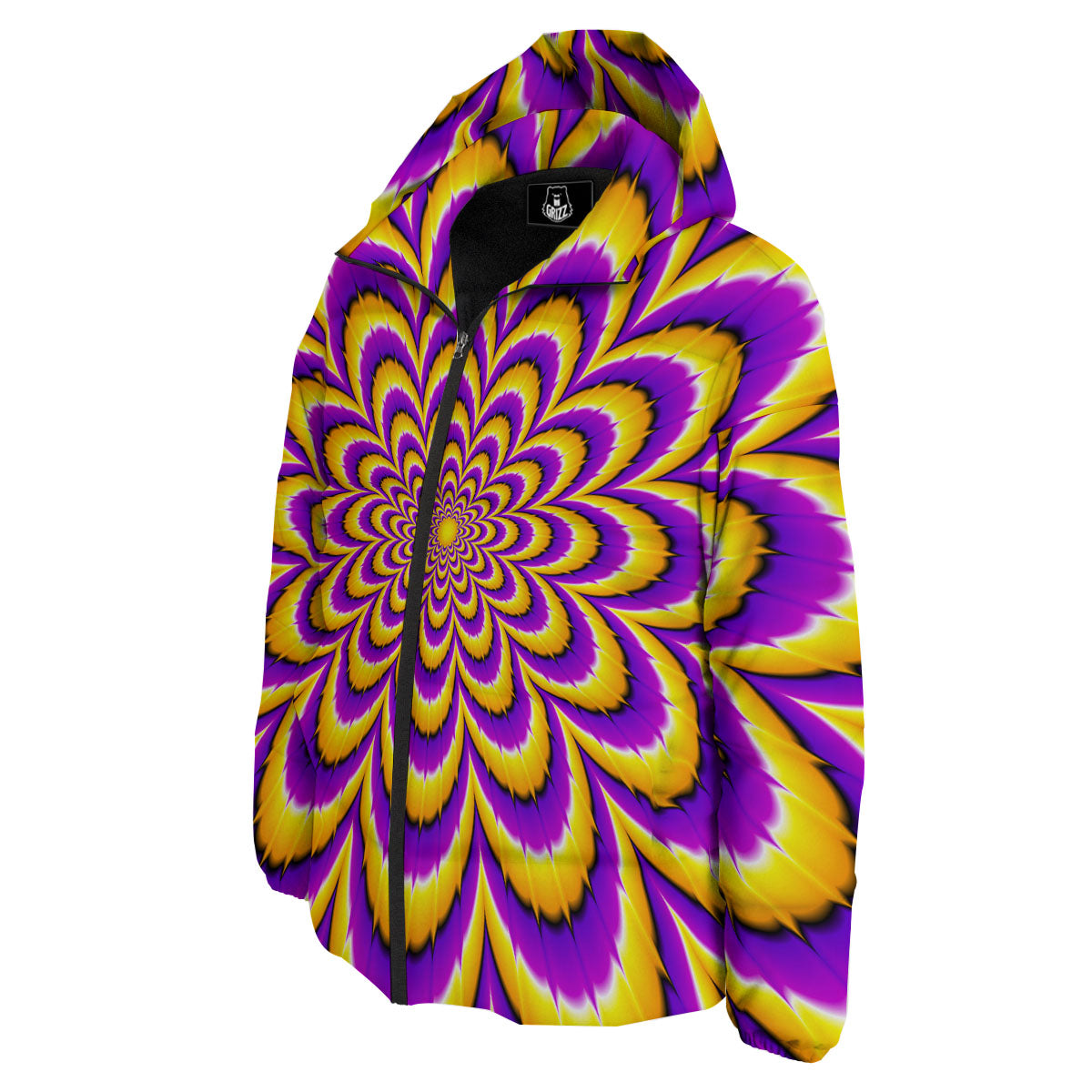 Moving Optical Yellow Flower Illusion Down Jacket-grizzshop