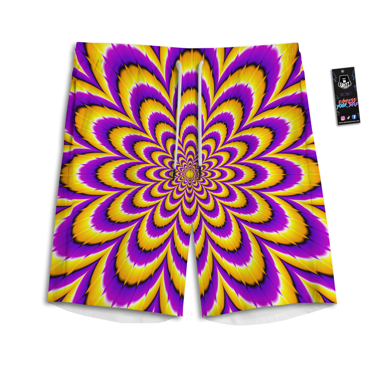 Moving Optical Yellow Flower Illusion Men's Athletic Shorts-grizzshop