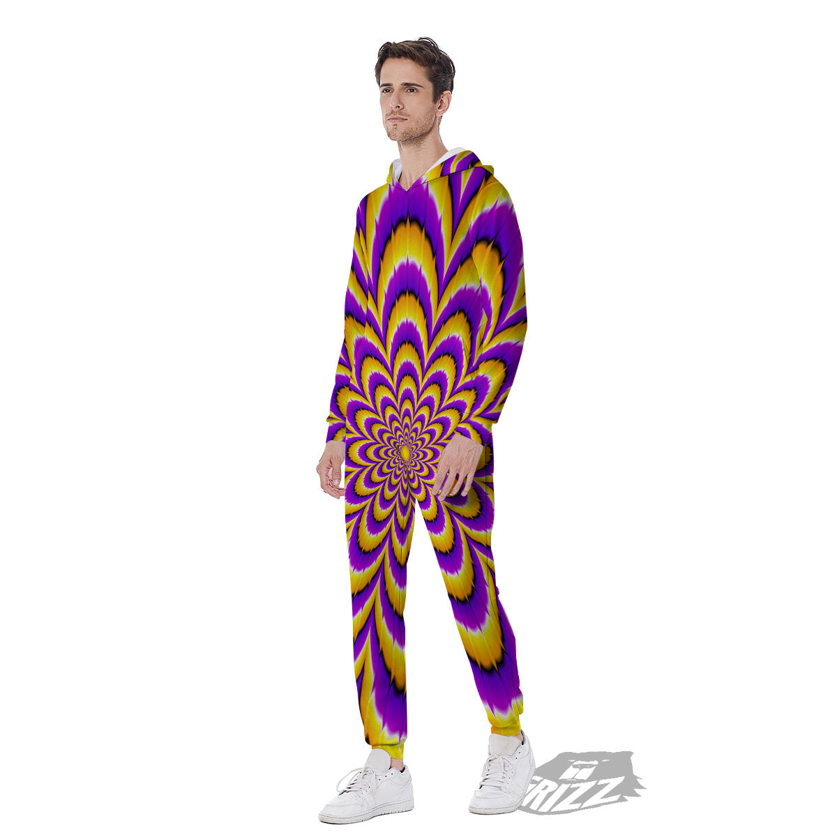 Moving Optical Yellow Flower Illusion Men's Jumpsuit-grizzshop