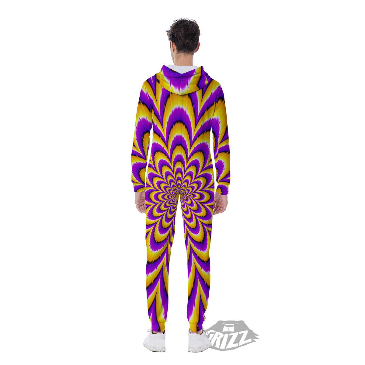 Moving Optical Yellow Flower Illusion Men's Jumpsuit-grizzshop