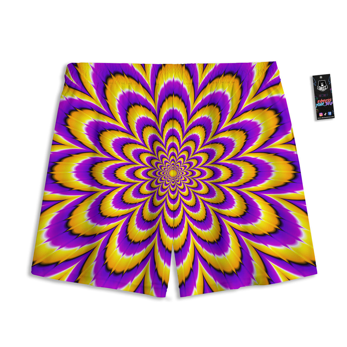 Moving Optical Yellow Flower Illusion Mesh Shorts-grizzshop