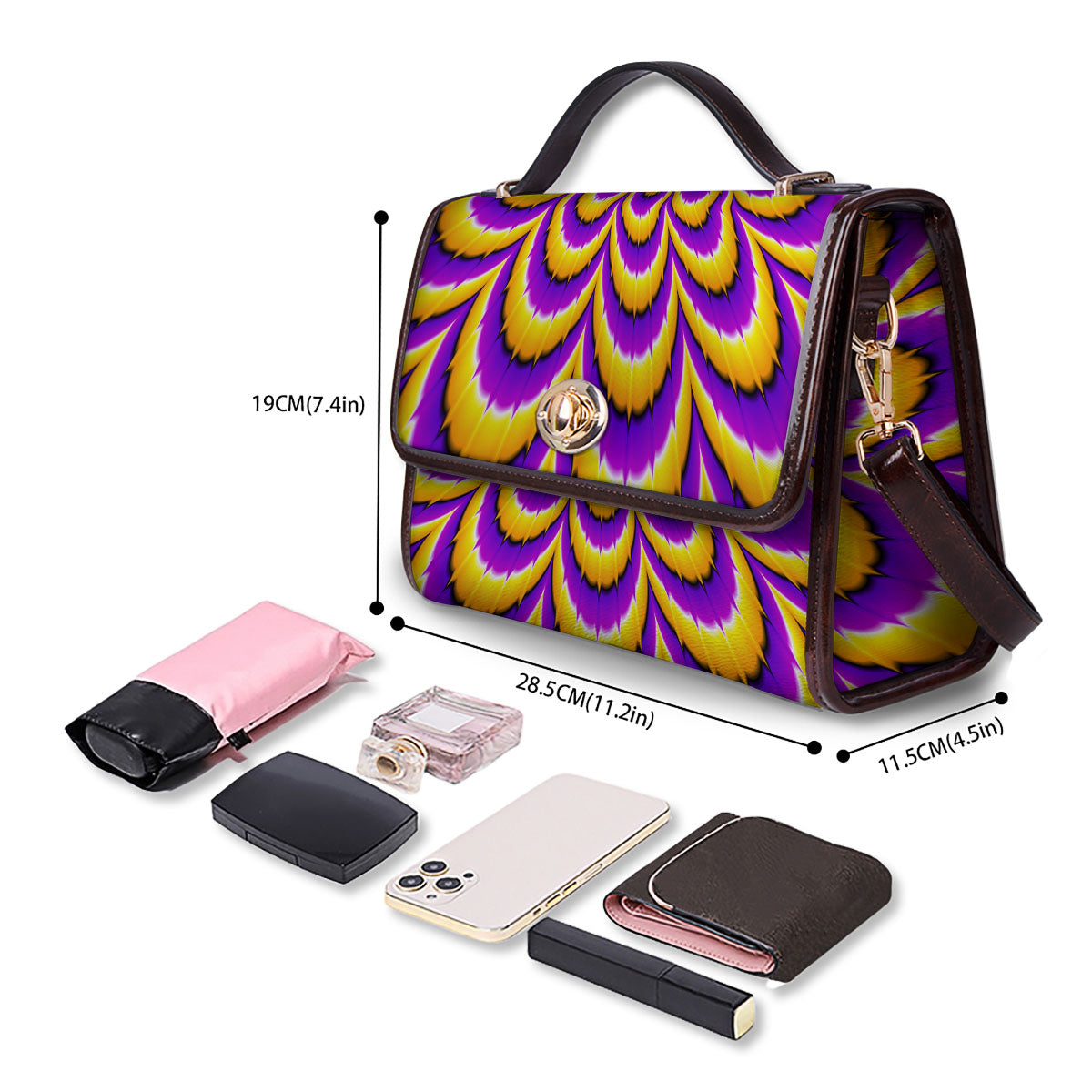 Moving Optical Yellow Flower Illusion Women's Satchel Bag-grizzshop