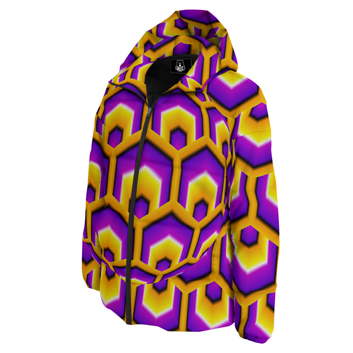 Moving Optical Yellow Hive Illusion Down Jacket-grizzshop