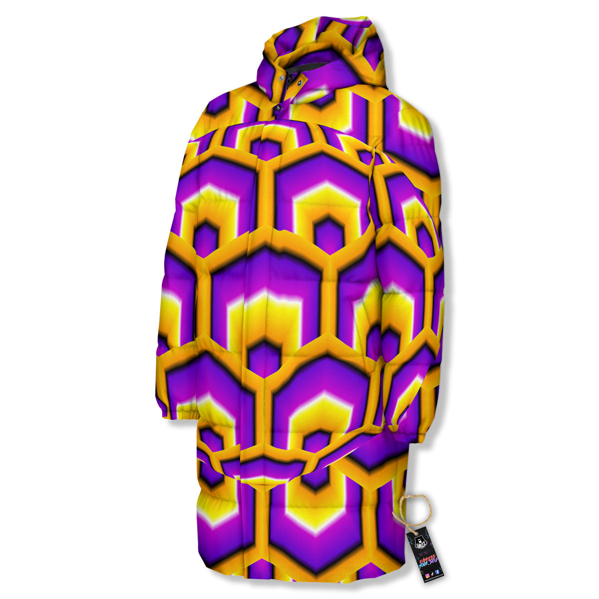 Moving Optical Yellow Hive Illusion Long Down Jacket-grizzshop