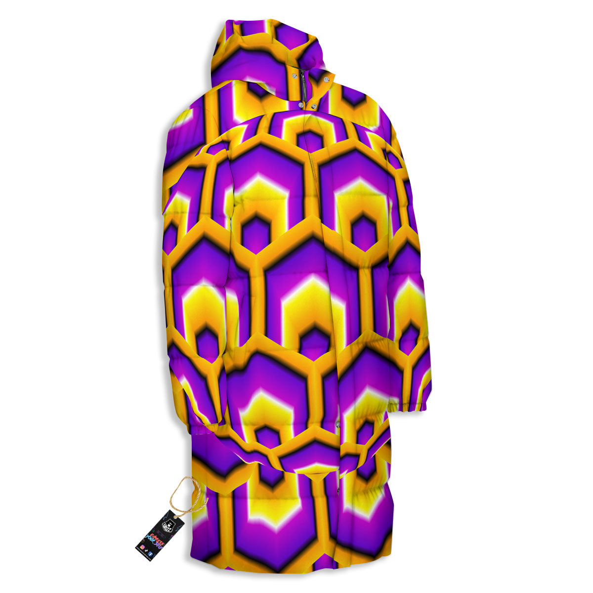 Moving Optical Yellow Hive Illusion Long Down Jacket-grizzshop
