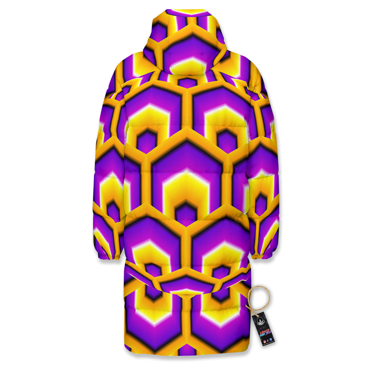 Moving Optical Yellow Hive Illusion Long Down Jacket-grizzshop