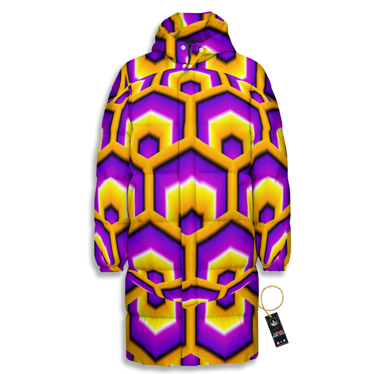 Moving Optical Yellow Hive Illusion Long Down Jacket-grizzshop