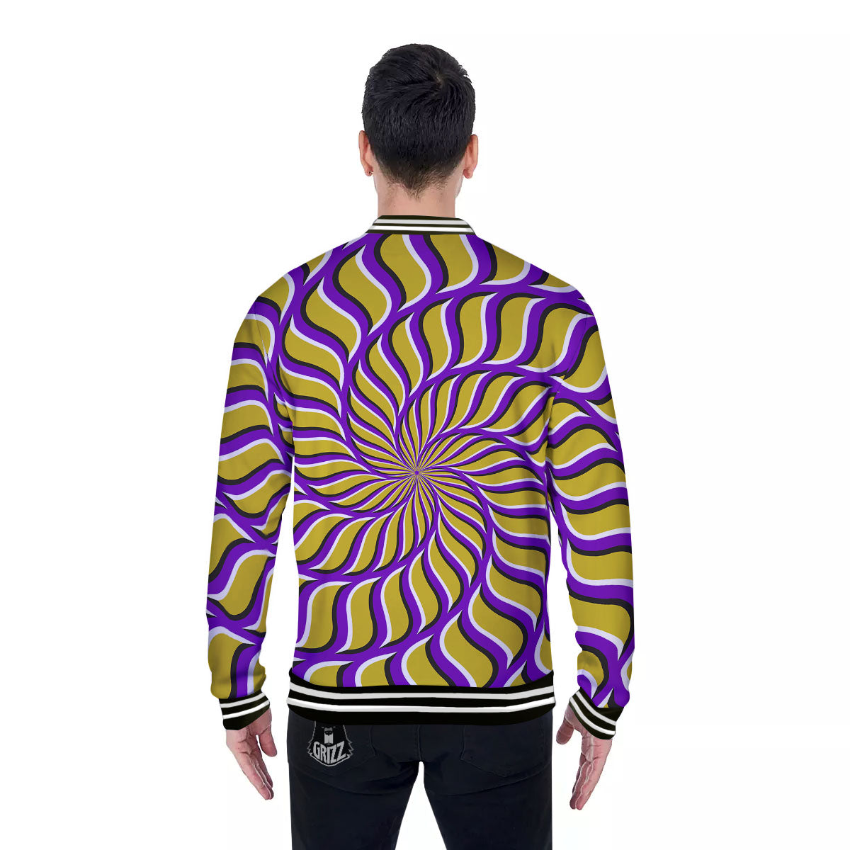 Moving Optical Yellow Spiral Illusion Baseball Jacket-grizzshop