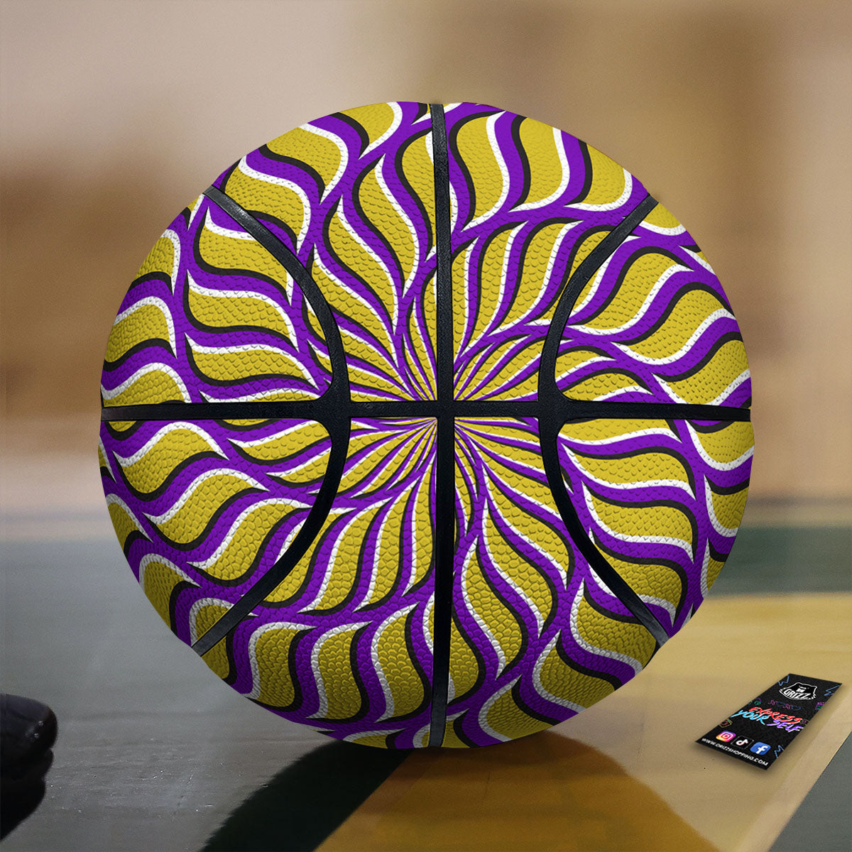 Moving Optical Yellow Spiral Illusion Basketball