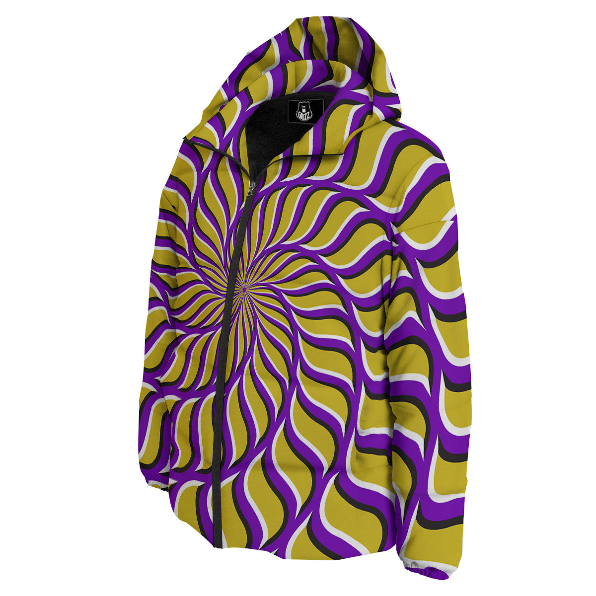 Moving Optical Yellow Spiral Illusion Down Jacket-grizzshop