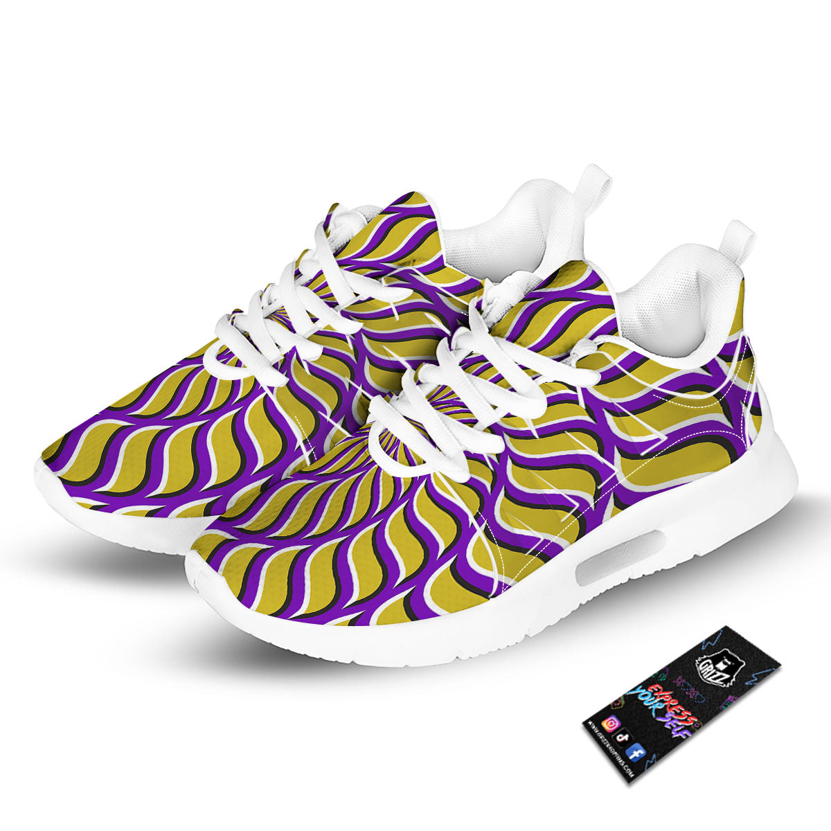 Moving Optical Yellow Spiral Illusion Tennis Shoes-grizzshop