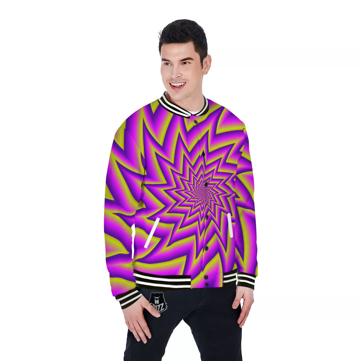 Moving Optical Yellow Twisted Illusion Baseball Jacket-grizzshop