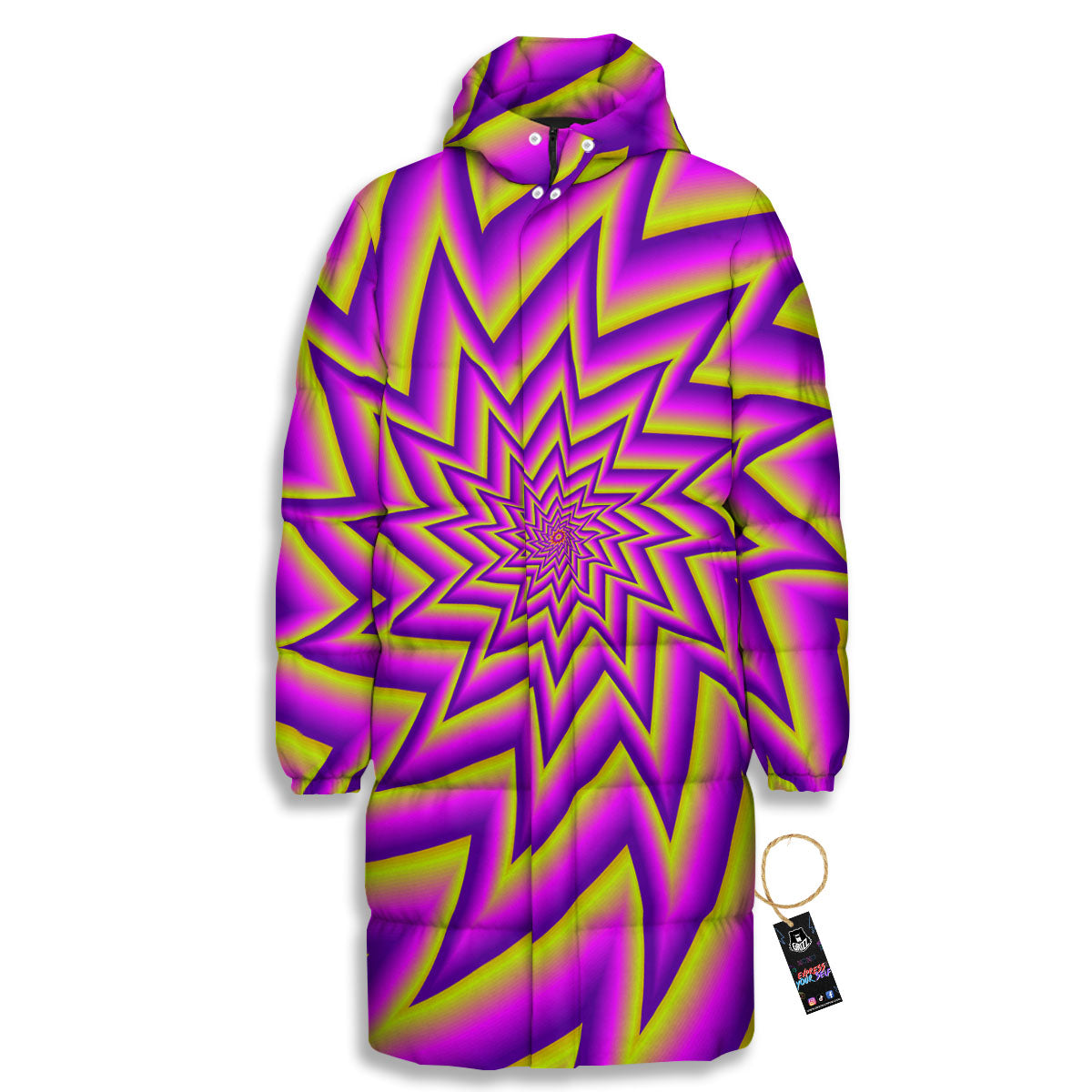 Moving Optical Yellow Twisted Illusion Long Down Jacket-grizzshop