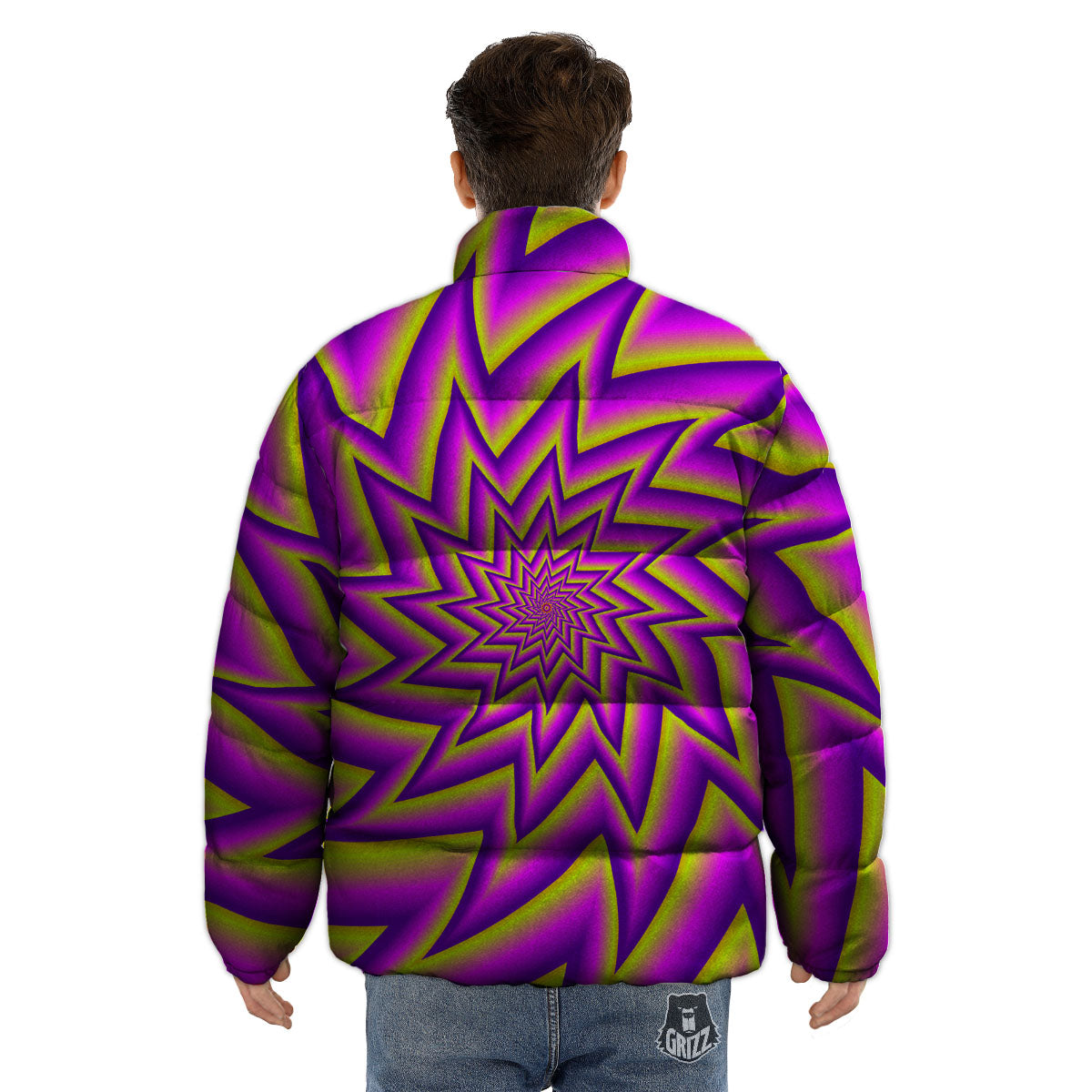 Moving Optical Yellow Twisted Illusion Puffer Jacket-grizzshop