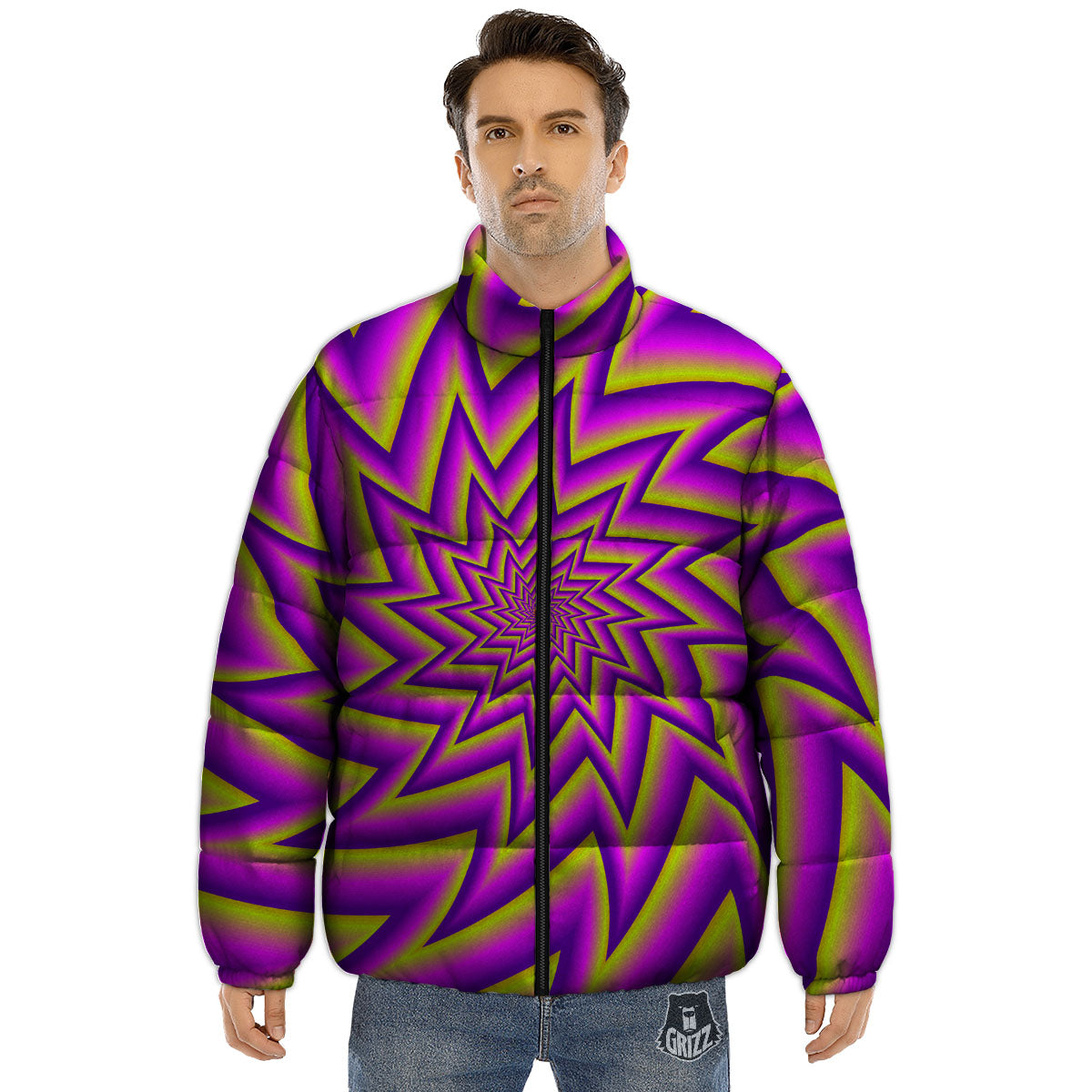 Moving Optical Yellow Twisted Illusion Puffer Jacket-grizzshop