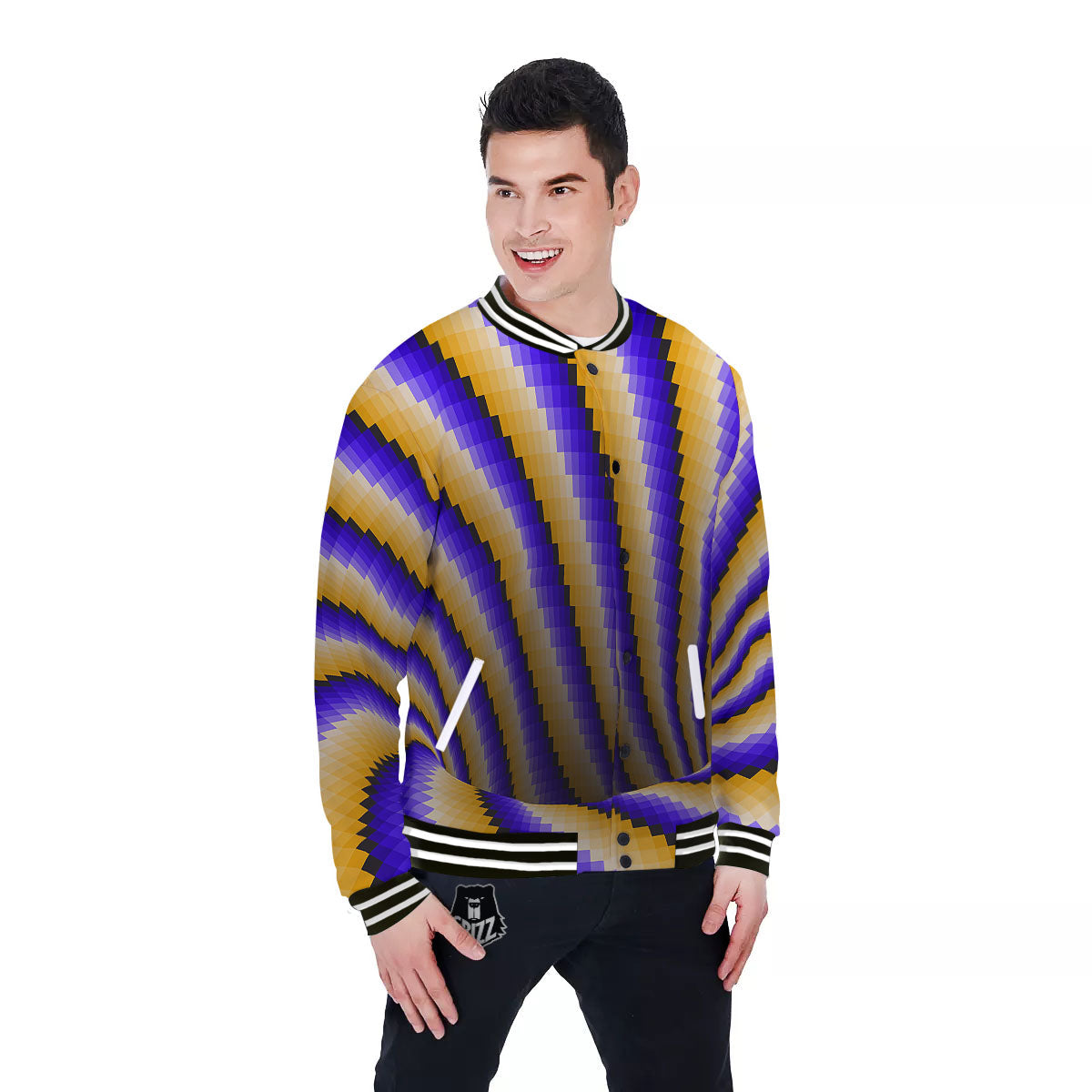 Moving Optical Yellow Vortex Illusion Baseball Jacket-grizzshop