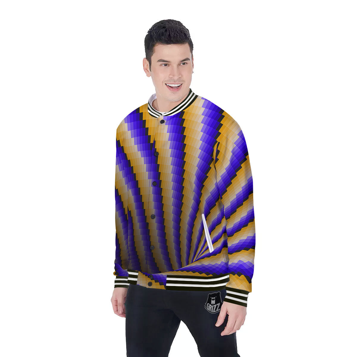 Moving Optical Yellow Vortex Illusion Baseball Jacket-grizzshop