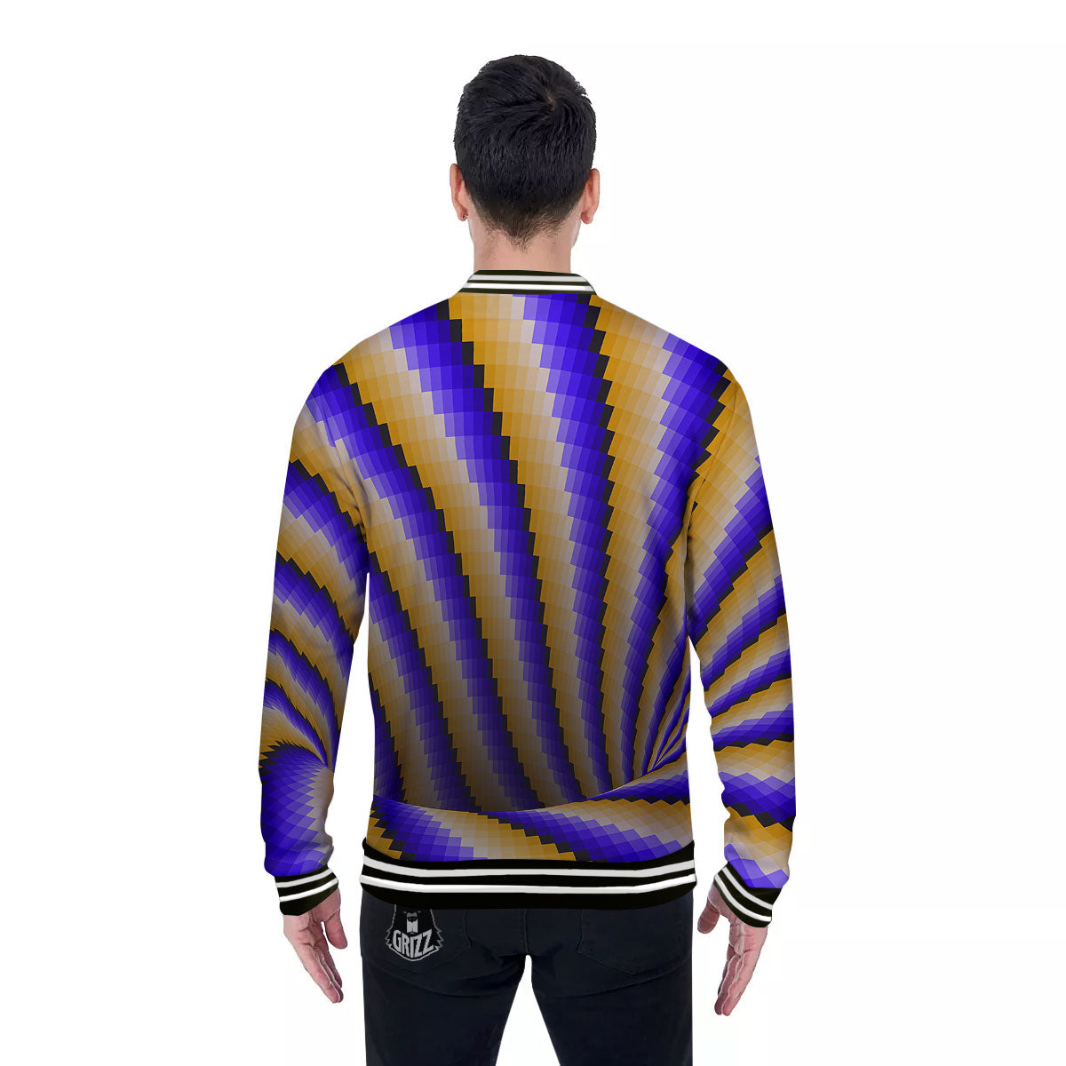 Moving Optical Yellow Vortex Illusion Baseball Jacket-grizzshop